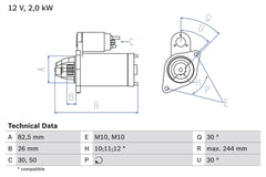 Anlasser Starter für MERCEDES-BENZ SSANGYONG E-KLASSE SPRINTER 3-t Kasten