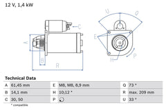 Anlasser Starter für FORD MAZDA FIESTA VI Van B-MAX TOURNEO COURIER B460