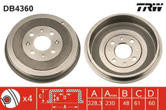2x Bremstrommel Hinterachse für FIAT OPEL GRANDE PUNTO EVO Van Kasten/Schrägheck